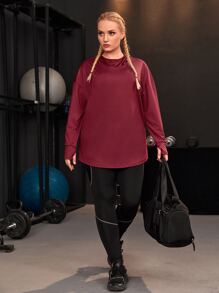 SHEIN Sports Plus Drop Shoulder Sports Top - Burgundy - View 4