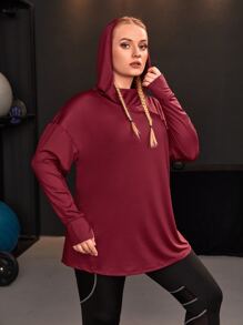 SHEIN Sports Plus Drop Shoulder Sports Top - Burgundy - View 5