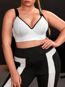 Easithlete Plus SIZE High Support High Stretch Sports Bra With Sewn-In Pads,Non-Removable Pads For Women High Support Racerback,Workout, Yoga, Running - White - View 1