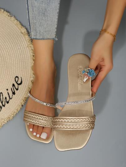 Women's Handwoven Diamond Striped Sandals, Lightweight, Comfortable, Non-Slip, Durable Flat Sandals, Versatile European And American Style