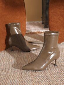 Botas calcetín minimalista de punta tacón pirámide - Marrón Mocha - Ver 1