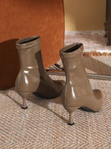 Botas calcetín minimalista de punta tacón pirámide - Marrón Mocha - Ver 5