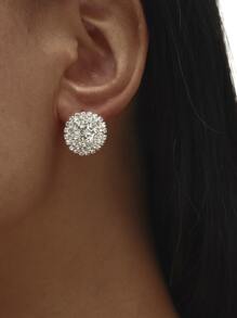 Rhinestone Decor Stud Earrings - Silver - View 3
