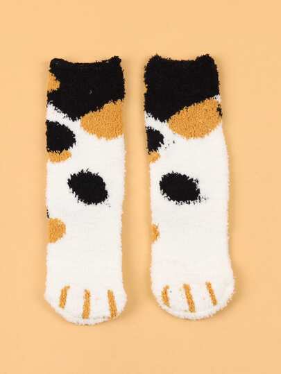 Color Block Fuzzy Crew Socks