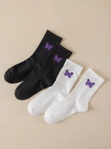 2pairs  Butterfly Pattern Crew Socks - Multicolor - View 1