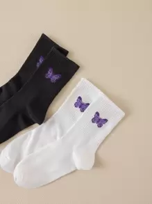 2pairs  Butterfly Pattern Crew Socks - Multicolor - View 2