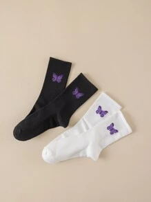 2pairs  Butterfly Pattern Crew Socks - Multicolor - View 3