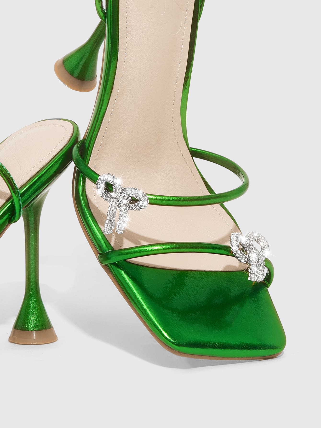 Rhinestone Decor Pyramid Heeled Strappy Sandals