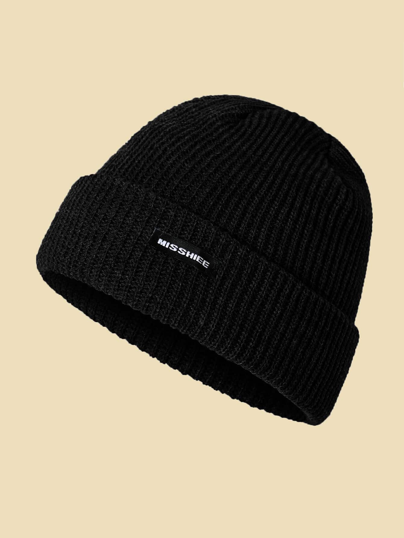 Men Letter Patch Decor Beanie - màu đen - Xem 1