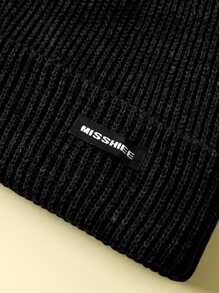 Men Letter Patch Decor Beanie - màu đen - Xem 3