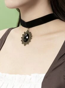 ROMWE Goth Gemstone Decor Choker - Black - View 2