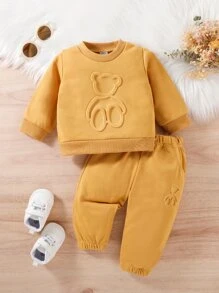 男嬰熊壓花衛衣和衛褲 - 棕色 - 查看 1