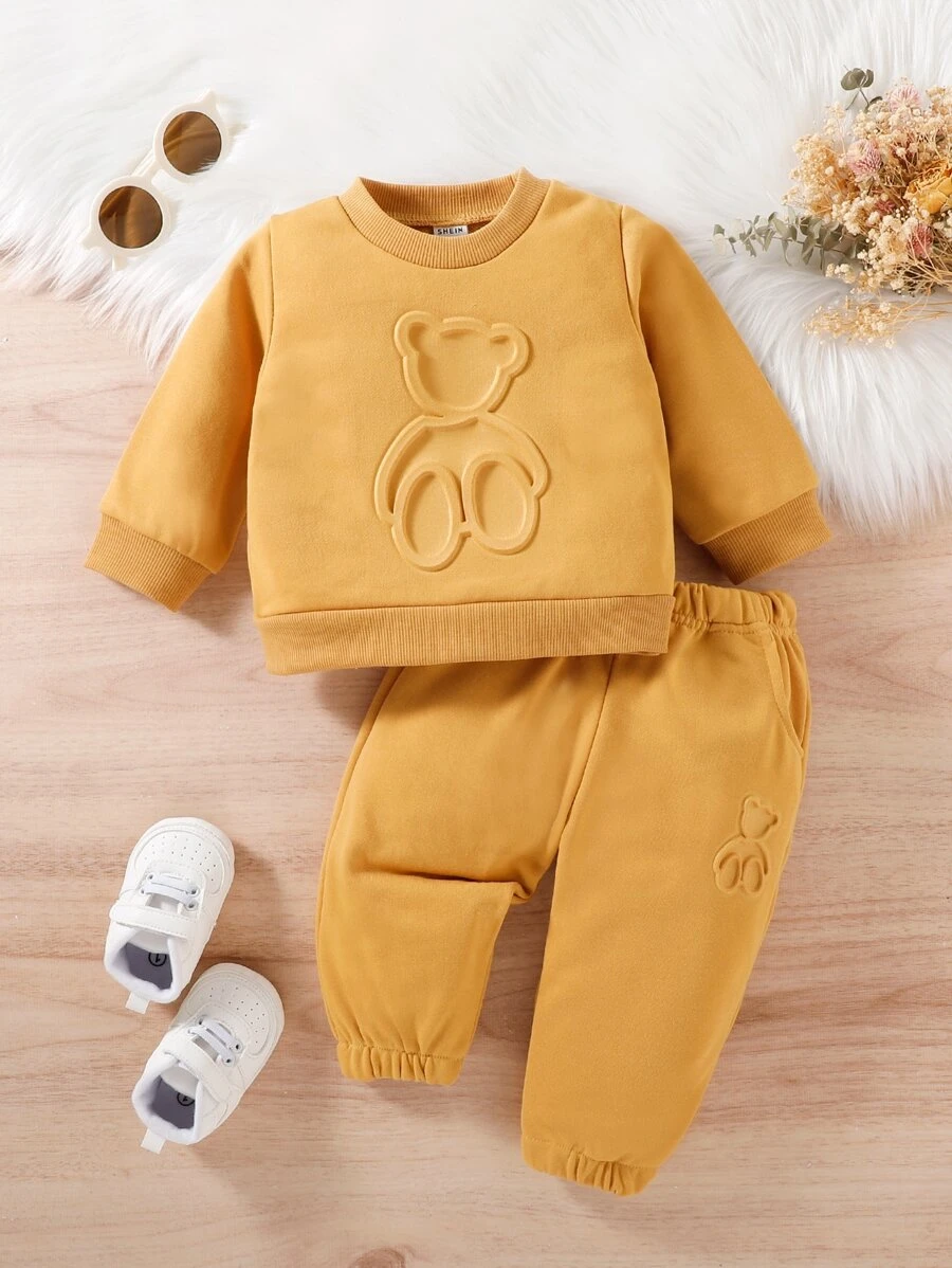 男嬰熊壓花衛衣和衛褲 - 棕色 - 查看 1