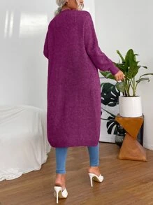 Chiquease Double Pocket Drop Shoulder Duster Cardigan - Red Violet - View 2