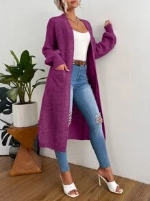 Chiquease Double Pocket Drop Shoulder Duster Cardigan - Red Violet - View 4