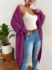 Chiquease Double Pocket Drop Shoulder Duster Cardigan - Red Violet - View 5