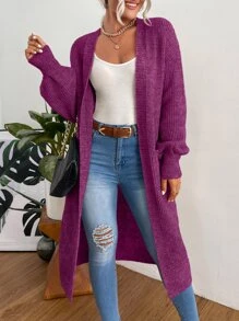 Chiquease Double Pocket Drop Shoulder Duster Cardigan - Red Violet - View 6