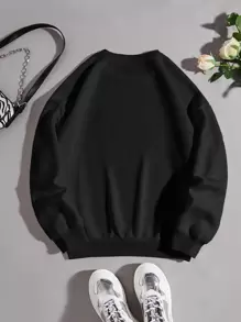 SHEIN EZwear Letter Graphic Thermal Lined Sweatshirt - Black - View 2