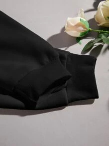 SHEIN EZwear Letter Graphic Thermal Lined Sweatshirt - Black - View 5