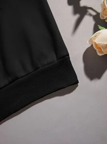 SHEIN EZwear Letter Graphic Thermal Lined Sweatshirt - Black - View 6