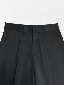 Manfinity Hypemode Men Slant Pocket Fold Pleated Trousers - Black - View 4