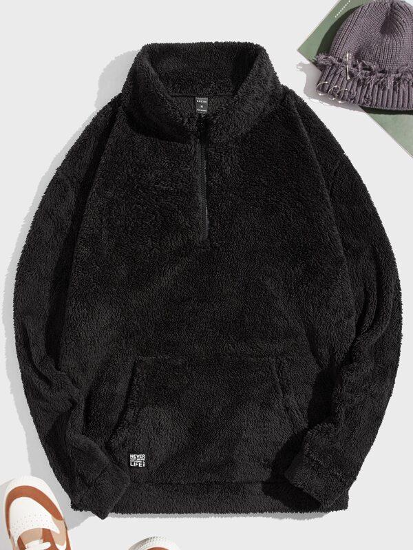 Manfinity VCAY Loose Fit Men's Patched Detail Kangaroo Pocket Flannel Sweatshirt