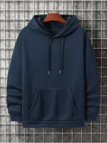 Manfinity Hypemode Áo nỉ Nam Dây kéo Túi màu trơn Giải trí - Màu xanh hải quân - Xem 1