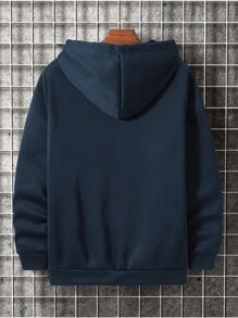 Manfinity Hypemode Áo nỉ Nam Dây kéo Túi màu trơn Giải trí - Màu xanh hải quân - Xem 2