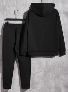 GENTILAND Men Reflective Cartoon Face Print Hoodie & Joggers - Black - View 2