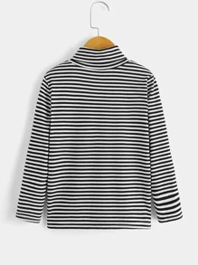 SHEIN 男孩條紋立領長袖t卹,休閒適用於春季 - 黑與白 - 查看 2