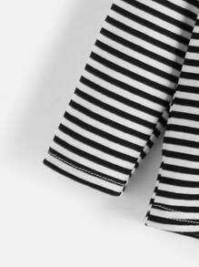 SHEIN 男孩條紋立領長袖t卹,休閒適用於春季 - 黑與白 - 查看 3