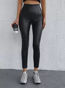 RueChic High Waist PU Leggings - Black - View 1