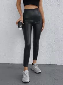 RueChic High Waist PU Leggings - Black - View 5