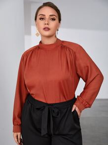 大碼小高領褶邊襯衫