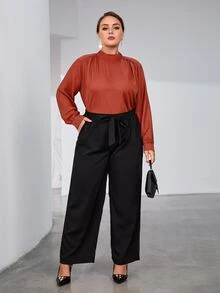 大碼小高領褶邊襯衫