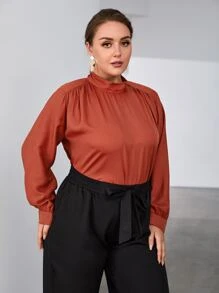 大碼小高領褶邊襯衫