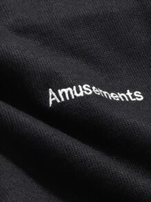 DAZY Letter Embroidery Top-stitching Drop Shoulder Oversized Sweatshirt - Black - View 3