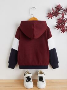 SHEIN 小男童字母圖案撞色拉鏈連帽衫