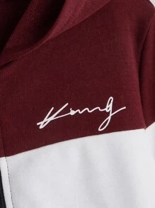 SHEIN 小男童字母圖案撞色拉鏈連帽衫