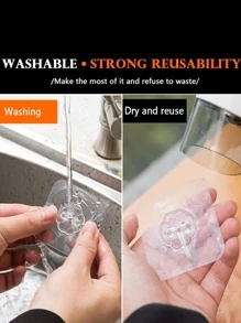 10pcs Transparent Stainless Steel Strong Self Adhesive Hooks Key Storage Hanger For Kitchen Bathroom Door Wall Multi-Function - Clear - View 6