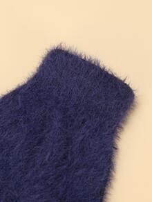Fluffy Solid Gloves - Navy Blue - View 3