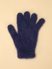 Fluffy Solid Gloves - Navy Blue - View 4