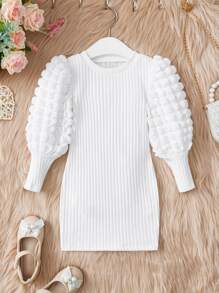 SHEIN 年輕女孩主教袖肋身針織裙