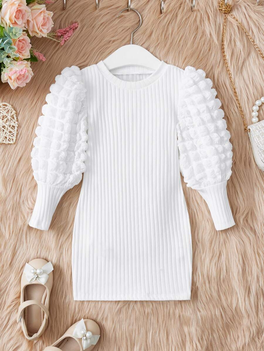 SHEIN 年輕女孩主教袖肋身針織裙