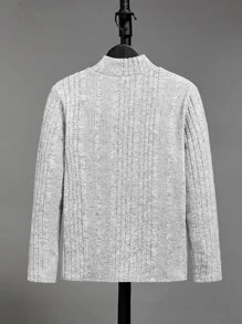 SHEIN Camiseta De Manga Larga Tejido De Punto De Costilla Con Cuello Alto Y Falso Para Chicos Adolescentes - Gris Claro - Ver 2