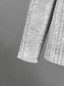 SHEIN Camiseta De Manga Larga Tejido De Punto De Costilla Con Cuello Alto Y Falso Para Chicos Adolescentes - Gris Claro - Ver 3