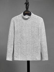 SHEIN Camiseta De Manga Larga Tejido De Punto De Costilla Con Cuello Alto Y Falso Para Chicos Adolescentes - Gris Claro - Ver 4