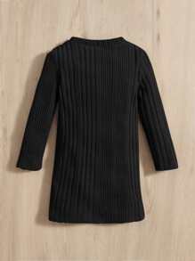 SHEIN Leap Crew Đầm dài tay cổ tròn gân trơn màu cho bé gái, thoải mái và dễ thương, phù hợp cho mùa hè - màu đen - Xem 2