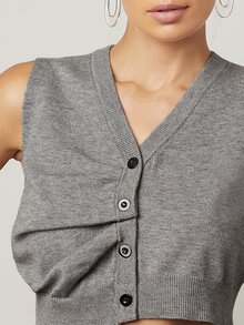 BizChic Áo len nữ vest Nút phía trước màu trơn Giải trí - Xám - Xem 3