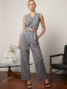 BizChic Áo len nữ vest Nút phía trước màu trơn Giải trí - Xám - Xem 5